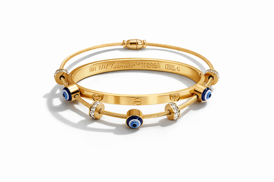 Premium Gold Finish Bracelet Combo for Women | Screw Bangle & Evil Eye Charm Bracelet Set