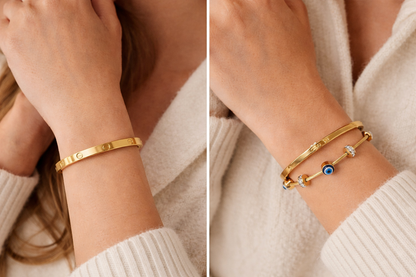 Premium Gold Finish Bracelet Combo for Women | Screw Bangle & Evil Eye Charm Bracelet Set