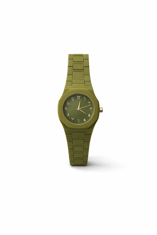 Olive Green Matte Dial Watch with Elegant Stainless Steel Finish