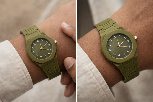 Olive Green Matte Dial Watch with Elegant Stainless Steel Finish