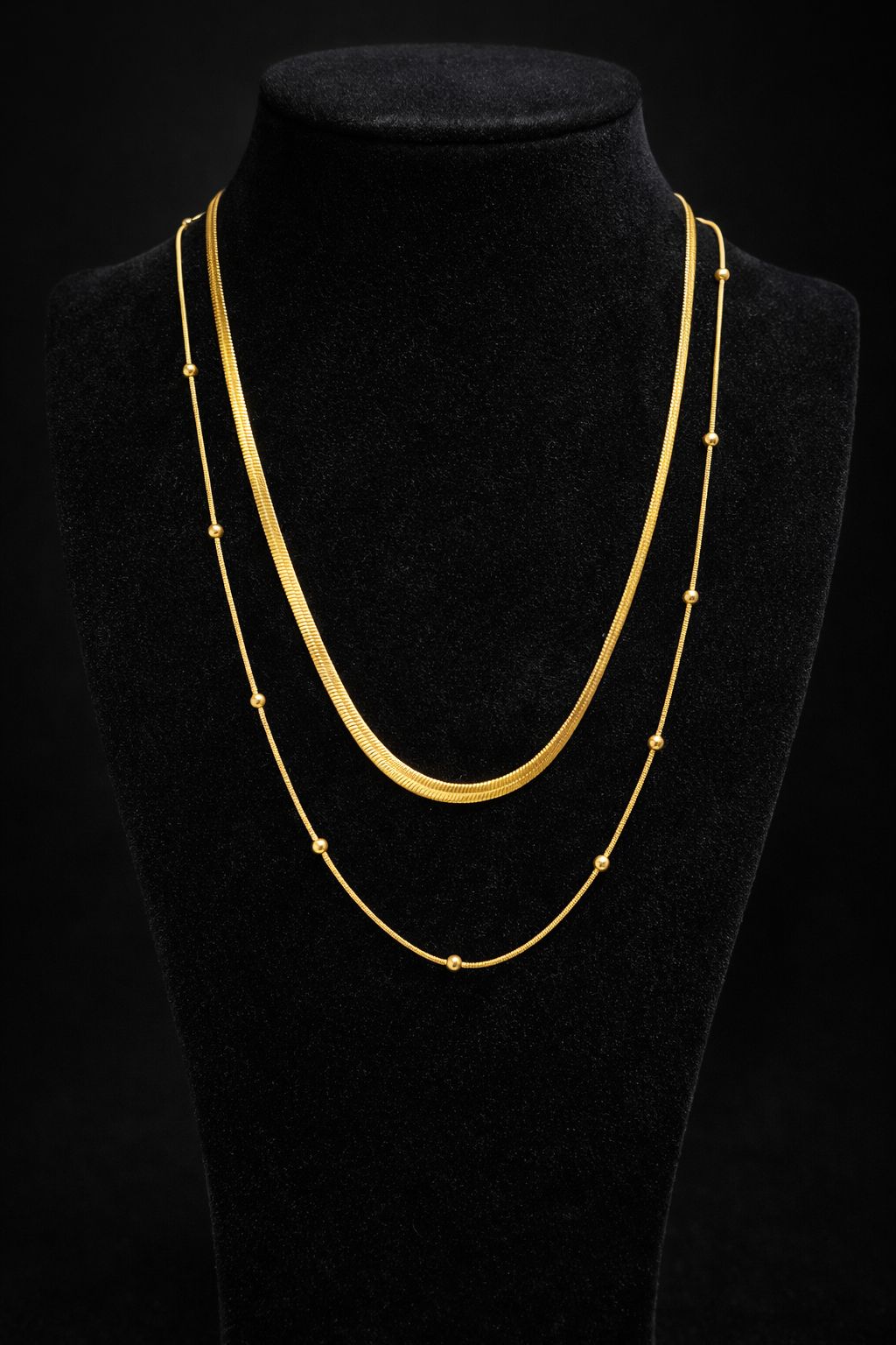 Elegant Dual Layer Gold-Finish Necklace for Women | Minimal Beaded Chain Design